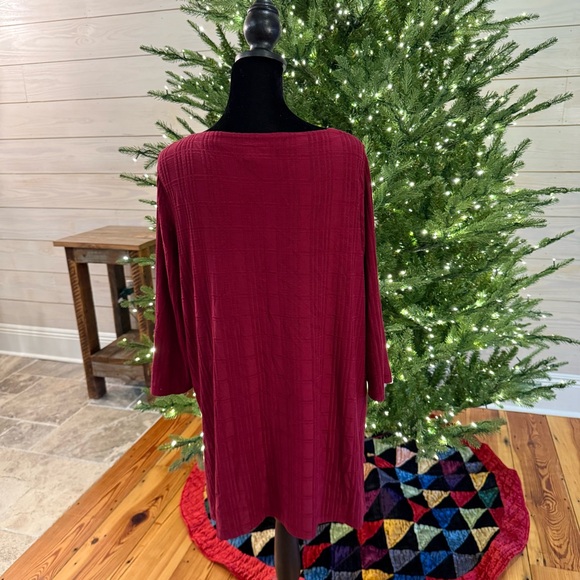 J.Jill Textured Tunic Womens MP Dark Red Double Slit Christmas Holiday Wear - Picture 2 of 7
